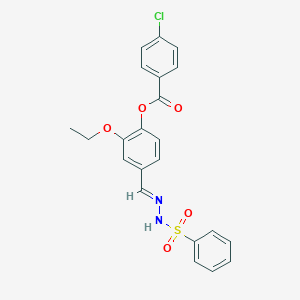 molecular formula C22H19ClN2O5S B422977 2-ethoxy-4-{(E)-[(phenylsulfonyl)hydrazono]methyl}phenyl 4-chlorobenzoate 