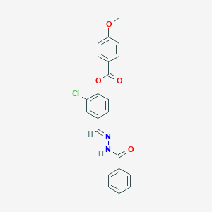molecular formula C22H17ClN2O4 B422978 2-chloro-4-{(E)-[2-(phenylcarbonyl)hydrazinylidene]methyl}phenyl 4-methoxybenzoate 