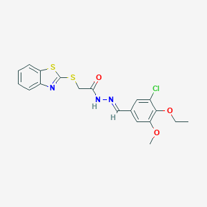 molecular formula C19H18ClN3O3S2 B422979 2-(1,3-benzothiazol-2-ylsulfanyl)-N'-(3-chloro-4-ethoxy-5-methoxybenzylidene)acetohydrazide 