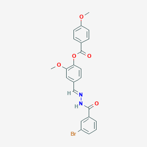 molecular formula C23H19BrN2O5 B422981 4-[(E)-{2-[(3-bromophenyl)carbonyl]hydrazinylidene}methyl]-2-methoxyphenyl 4-methoxybenzoate 