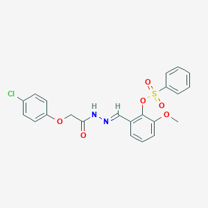 molecular formula C22H19ClN2O6S B422983 2-[(E)-{2-[(4-chlorophenoxy)acetyl]hydrazinylidene}methyl]-6-methoxyphenyl benzenesulfonate 