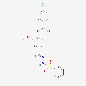 molecular formula C21H17ClN2O5S B422986 2-Methoxy-4-(((phenylsulfonyl)hydrazono)methyl)phenyl 4-chlorobenzoate 