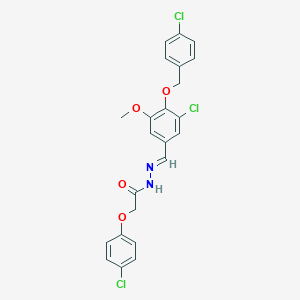 molecular formula C23H19Cl3N2O4 B422988 N'-{3-chloro-4-[(4-chlorobenzyl)oxy]-5-methoxybenzylidene}-2-(4-chlorophenoxy)acetohydrazide 