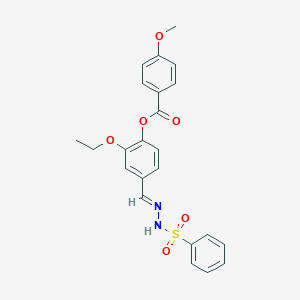 molecular formula C23H22N2O6S B422991 2-ethoxy-4-{(E)-[(phenylsulfonyl)hydrazono]methyl}phenyl 4-methoxybenzoate 