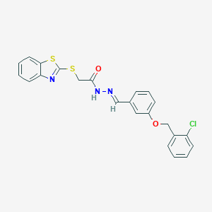 molecular formula C23H18ClN3O2S2 B422995 2-(1,3-benzothiazol-2-ylsulfanyl)-N'-{3-[(2-chlorobenzyl)oxy]benzylidene}acetohydrazide 