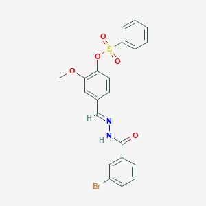 molecular formula C21H17BrN2O5S B423003 4-[2-(3-Bromobenzoyl)carbohydrazonoyl]-2-methoxyphenyl benzenesulfonate 