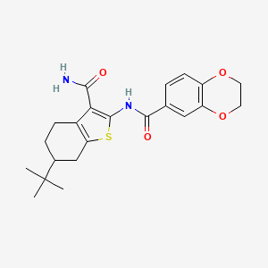 molecular formula C22H26N2O4S B4230061 N-[3-(aminocarbonyl)-6-tert-butyl-4,5,6,7-tetrahydro-1-benzothien-2-yl]-2,3-dihydro-1,4-benzodioxine-6-carboxamide 