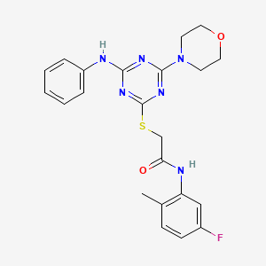 molecular formula C22H23FN6O2S B4230065 2-{[4-anilino-6-(4-morpholinyl)-1,3,5-triazin-2-yl]thio}-N-(5-fluoro-2-methylphenyl)acetamide 