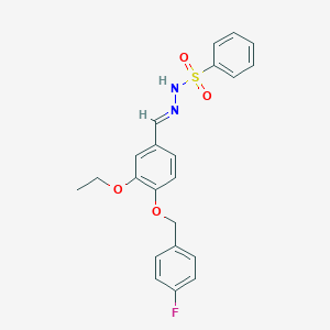 molecular formula C22H21FN2O4S B423009 N'-{3-ethoxy-4-[(4-fluorobenzyl)oxy]benzylidene}benzenesulfonohydrazide 