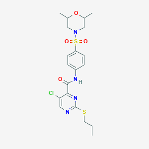 molecular formula C20H25ClN4O4S2 B4230118 5-chloro-N-{4-[(2,6-dimethyl-4-morpholinyl)sulfonyl]phenyl}-2-(propylthio)-4-pyrimidinecarboxamide 