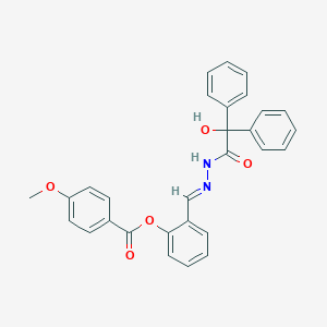 molecular formula C29H24N2O5 B423012 2-[(E)-{2-[hydroxy(diphenyl)acetyl]hydrazinylidene}methyl]phenyl 4-methoxybenzoate 