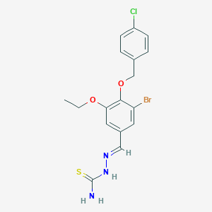 molecular formula C17H17BrClN3O2S B423023 (2E)-2-{3-bromo-4-[(4-chlorobenzyl)oxy]-5-ethoxybenzylidene}hydrazinecarbothioamide 