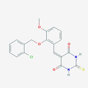 molecular formula C19H15ClN2O4S B423025 5-{2-[(2-chlorobenzyl)oxy]-3-methoxybenzylidene}-2-thioxodihydropyrimidine-4,6(1H,5H)-dione 