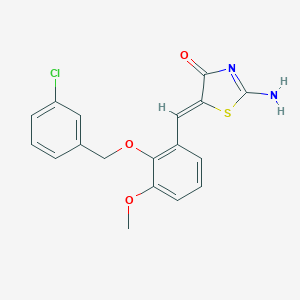 molecular formula C18H15ClN2O3S B423028 5-{2-[(3-Chlorobenzyl)oxy]-3-methoxybenzylidene}-2-imino-1,3-thiazolidin-4-one 