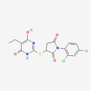 molecular formula C16H13Cl2N3O4S B4230287 1-(2,4-dichlorophenyl)-3-[(5-ethyl-4,6-dihydroxy-2-pyrimidinyl)thio]-2,5-pyrrolidinedione 