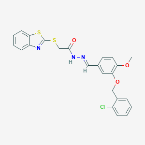 molecular formula C24H20ClN3O3S2 B423033 2-(1,3-benzothiazol-2-ylsulfanyl)-N'-{3-[(2-chlorobenzyl)oxy]-4-methoxybenzylidene}acetohydrazide 