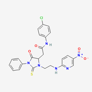 N-(4-chlorophenyl)-2-(3-{2-[(5-nitro-2-pyridinyl)amino]ethyl}-5-oxo-1-phenyl-2-thioxo-4-imidazolidinyl)acetamide