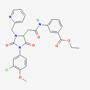 ethyl 3-({[1-(3-chloro-4-methoxyphenyl)-2,5-dioxo-3-(2-pyridinylmethyl)-4-imidazolidinyl]acetyl}amino)benzoate