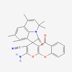 2-amino-4',4',6',8',9'-pentamethyl-2',5-dioxo-4'H,5H-spiro[pyrano[2,3-b]chromene-4,1'-pyrrolo[3,2,1-ij]quinoline]-3-carbonitrile