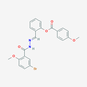 molecular formula C23H19BrN2O5 B423052 2-[(E)-{2-[(5-bromo-2-methoxyphenyl)carbonyl]hydrazinylidene}methyl]phenyl 4-methoxybenzoate 