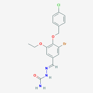 molecular formula C17H17BrClN3O3 B423053 (2E)-2-{3-bromo-4-[(4-chlorobenzyl)oxy]-5-ethoxybenzylidene}hydrazinecarboxamide 