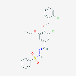 molecular formula C22H20Cl2N2O4S B423060 N'-{3-chloro-4-[(2-chlorobenzyl)oxy]-5-ethoxybenzylidene}benzenesulfonohydrazide 