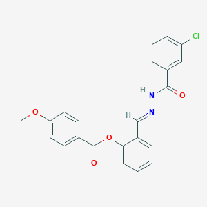 molecular formula C22H17ClN2O4 B423063 2-[(E)-{2-[(3-chlorophenyl)carbonyl]hydrazinylidene}methyl]phenyl 4-methoxybenzoate 