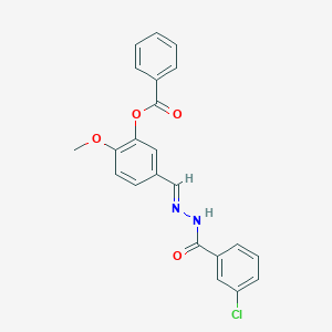 molecular formula C22H17ClN2O4 B423068 5-[(E)-{2-[(3-chlorophenyl)carbonyl]hydrazinylidene}methyl]-2-methoxyphenyl benzoate 
