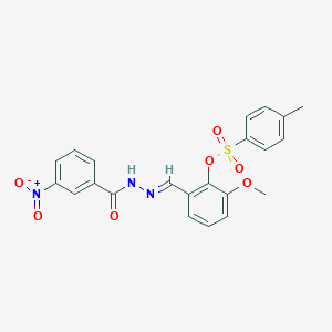 molecular formula C22H19N3O7S B423070 2-(2-{3-Nitrobenzoyl}carbohydrazonoyl)-6-methoxyphenyl 4-methylbenzenesulfonate 