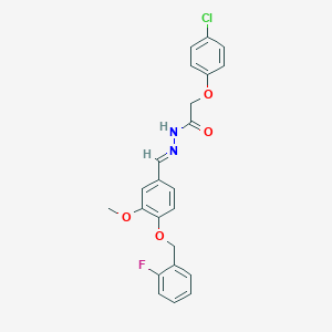 molecular formula C23H20ClFN2O4 B423071 2-(4-chlorophenoxy)-N'-{4-[(2-fluorobenzyl)oxy]-3-methoxybenzylidene}acetohydrazide 