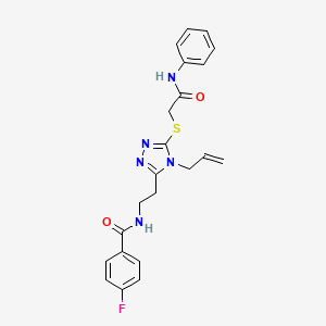 molecular formula C22H22FN5O2S B4230724 N-(2-{4-allyl-5-[(2-anilino-2-oxoethyl)thio]-4H-1,2,4-triazol-3-yl}ethyl)-4-fluorobenzamide 