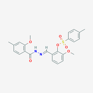 molecular formula C24H24N2O6S B423073 2-methoxy-6-[(E)-{2-[(2-methoxy-4-methylphenyl)carbonyl]hydrazinylidene}methyl]phenyl 4-methylbenzenesulfonate 