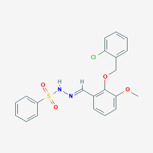 molecular formula C21H19ClN2O4S B423077 N'-[(E)-{2-[(2-chlorobenzyl)oxy]-3-methoxyphenyl}methylidene]benzenesulfonohydrazide 