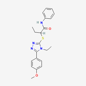 molecular formula C21H24N4O2S B4230780 2-{[4-ethyl-5-(4-methoxyphenyl)-4H-1,2,4-triazol-3-yl]thio}-N-phenylbutanamide 