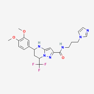 molecular formula C22H25F3N6O3 B4230814 5-(3,4-dimethoxyphenyl)-N-[3-(1H-imidazol-1-yl)propyl]-7-(trifluoromethyl)-4,5,6,7-tetrahydropyrazolo[1,5-a]pyrimidine-2-carboxamide 