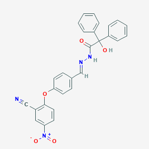 molecular formula C28H20N4O5 B423084 N'-{(E)-[4-(2-cyano-4-nitrophenoxy)phenyl]methylidene}-2-hydroxy-2,2-diphenylacetohydrazide 