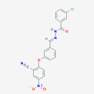 molecular formula C21H13ClN4O4 B423088 3-chloro-N'-(3-{2-cyano-4-nitrophenoxy}benzylidene)benzohydrazide 