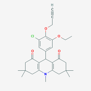 molecular formula C29H34ClNO4 B423093 9-[3-chloro-5-ethoxy-4-(2-propynyloxy)phenyl]-3,3,6,6,10-pentamethyl-3,4,6,7,9,10-hexahydro-1,8(2H,5H)-acridinedione 