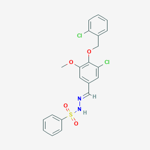 molecular formula C21H18Cl2N2O4S B423094 N'-{3-chloro-4-[(2-chlorobenzyl)oxy]-5-methoxybenzylidene}benzenesulfonohydrazide 