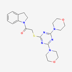 molecular formula C21H26N6O3S B4230943 1-{[(4,6-di-4-morpholinyl-1,3,5-triazin-2-yl)thio]acetyl}indoline 