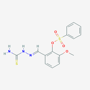 molecular formula C15H15N3O4S2 B423098 2-[2-(Aminocarbothioyl)carbohydrazonoyl]-6-methoxyphenyl benzenesulfonate 