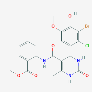 molecular formula C21H19BrClN3O6 B4230988 methyl 2-({[4-(3-bromo-2-chloro-4-hydroxy-5-methoxyphenyl)-6-methyl-2-oxo-1,2,3,4-tetrahydro-5-pyrimidinyl]carbonyl}amino)benzoate 