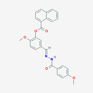 molecular formula C27H22N2O5 B423102 2-methoxy-5-[(E)-{2-[(4-methoxyphenyl)carbonyl]hydrazinylidene}methyl]phenyl naphthalene-1-carboxylate 