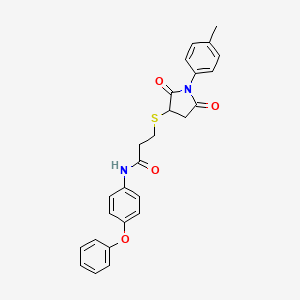 molecular formula C26H24N2O4S B4231028 3-{[1-(4-methylphenyl)-2,5-dioxo-3-pyrrolidinyl]thio}-N-(4-phenoxyphenyl)propanamide 