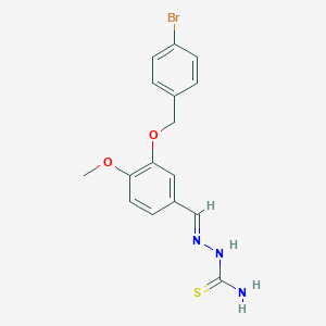 molecular formula C16H16BrN3O2S B423108 (2E)-2-{3-[(4-bromobenzyl)oxy]-4-methoxybenzylidene}hydrazinecarbothioamide 