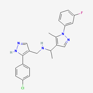 molecular formula C22H21ClFN5 B4231137 N-{[3-(4-chlorophenyl)-1H-pyrazol-4-yl]methyl}-1-[1-(3-fluorophenyl)-5-methyl-1H-pyrazol-4-yl]ethanamine 