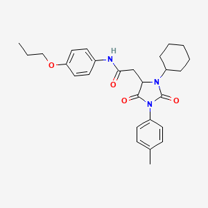 2-[3-cyclohexyl-1-(4-methylphenyl)-2,5-dioxo-4-imidazolidinyl]-N-(4-propoxyphenyl)acetamide