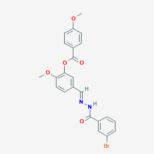 molecular formula C23H19BrN2O5 B423123 5-[(E)-{2-[(3-bromophenyl)carbonyl]hydrazinylidene}methyl]-2-methoxyphenyl 4-methoxybenzoate 