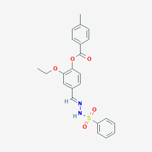 molecular formula C23H22N2O5S B423128 2-ethoxy-4-{(E)-[2-(phenylsulfonyl)hydrazinylidene]methyl}phenyl 4-methylbenzoate 