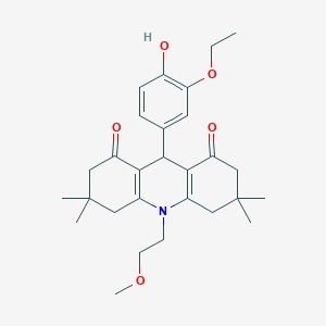 molecular formula C28H37NO5 B423134 9-(3-Ethoxy-4-hydroxy-phenyl)-10-(2-methoxy-ethyl)-3,3,6,6-tetramethyl-3,4,6,7,9,10-hexahydro-2H,5H-acridine-1,8-dione 